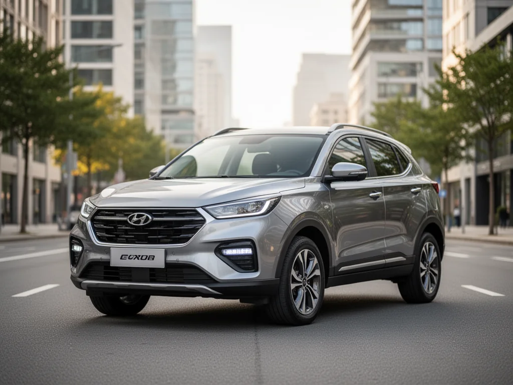 Kia Sportage IV w srebrnym kolorze na miejskiej ulicy, widok z przodu i boku, podkreślony nowoczesny design SUV-a