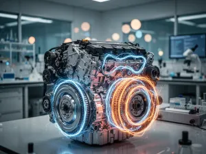 Metaliczny szary Toyota Hilux zaparkowany na górskim szlaku podczas zachodu słońca, podkreślający terenowy charakter auta.
