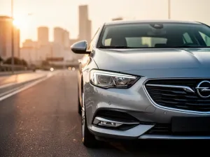 Uśmiechnięty kierowca oparty o nowoczesnego SUV-a MG ZS zaparkowanego na malowniczej górskiej drodze podczas zachodu słońca.