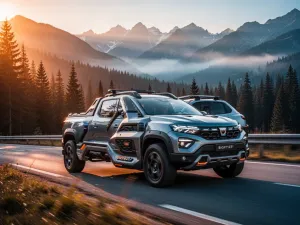 Biały elektryczny SUV Leapmotor C10 zaparkowany przed nowoczesną willą podczas zachodu słońca. Mężczyzna obsługuje ekran auta.