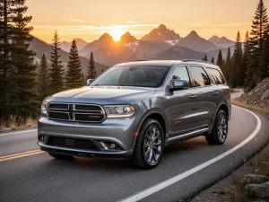 Srebrny Ford Everest jadący po piaszczystym górskim szlaku w świetle zachodzącego słońca.