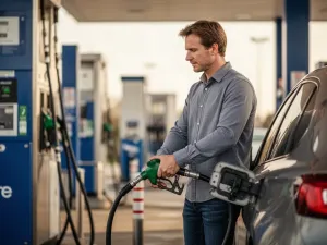 Srebrny Mitsubishi Galant zaparkowany na malowniczej górskiej drodze w świetle zachodzącego słońca.