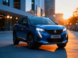 Srebrny SUV VW Tayron zaparkowany na malowniczej górskiej drodze w świetle zachodzącego słońca.
