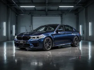 Srebrne Porsche Macan jadące dynamicznie krętą nadmorską drogą w świetle zachodzącego słońca.