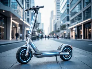 Futurystyczny elektryczny sedan Xiaomi zaparkowany w nowoczesnym garażu z niebieskim oświetleniem ambientowym.