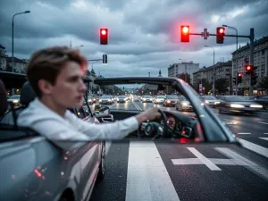 Nowa Dacia Bigster jadąca dynamicznie po górskiej drodze w świetle zachodzącego słońca.