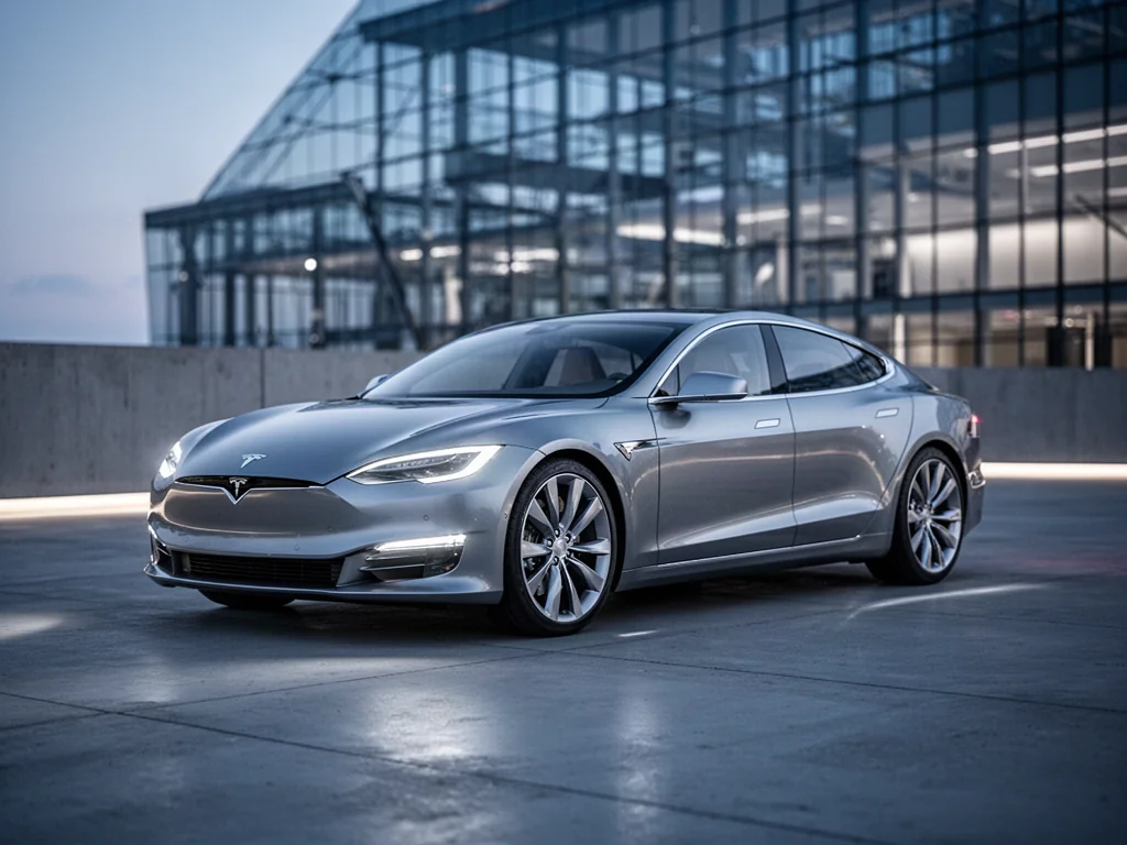 Nowoczesny, elektryczny sedan Volvo ES90 zaparkowany na minimalistycznym tle o zmierzchu.