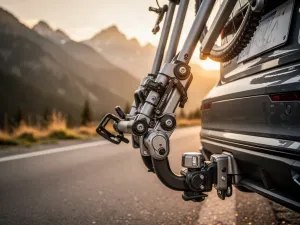 Nowa Dacia Bigster jadąca dynamicznie po górskiej drodze w świetle zachodzącego słońca.