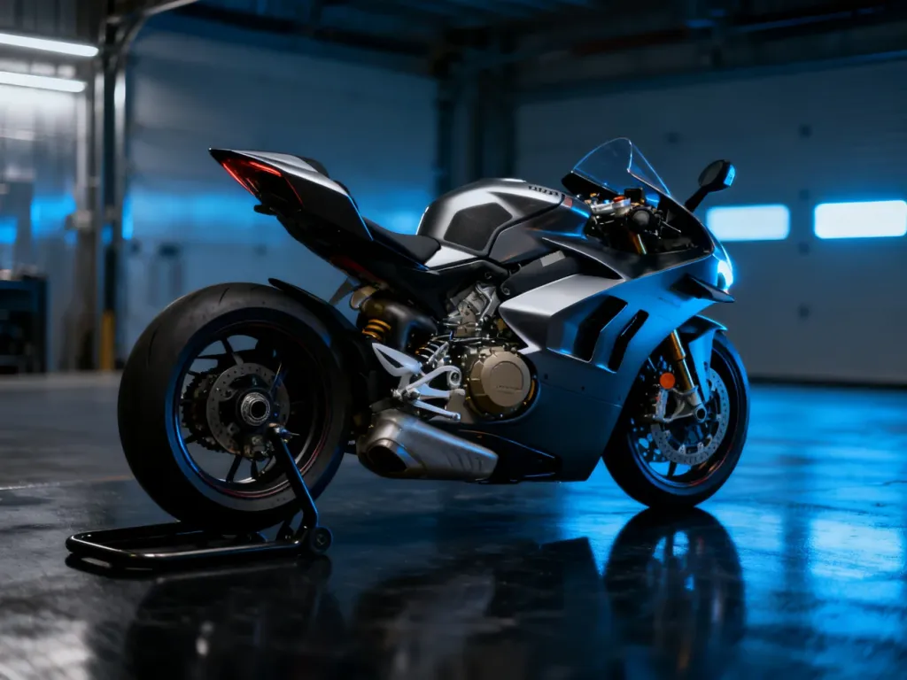 Sportowy motocykl Suzuki GSX-R750 w profesjonalnym oświetleniu studyjnym, podkreślającym jego aerodynamiczną sylwetkę.